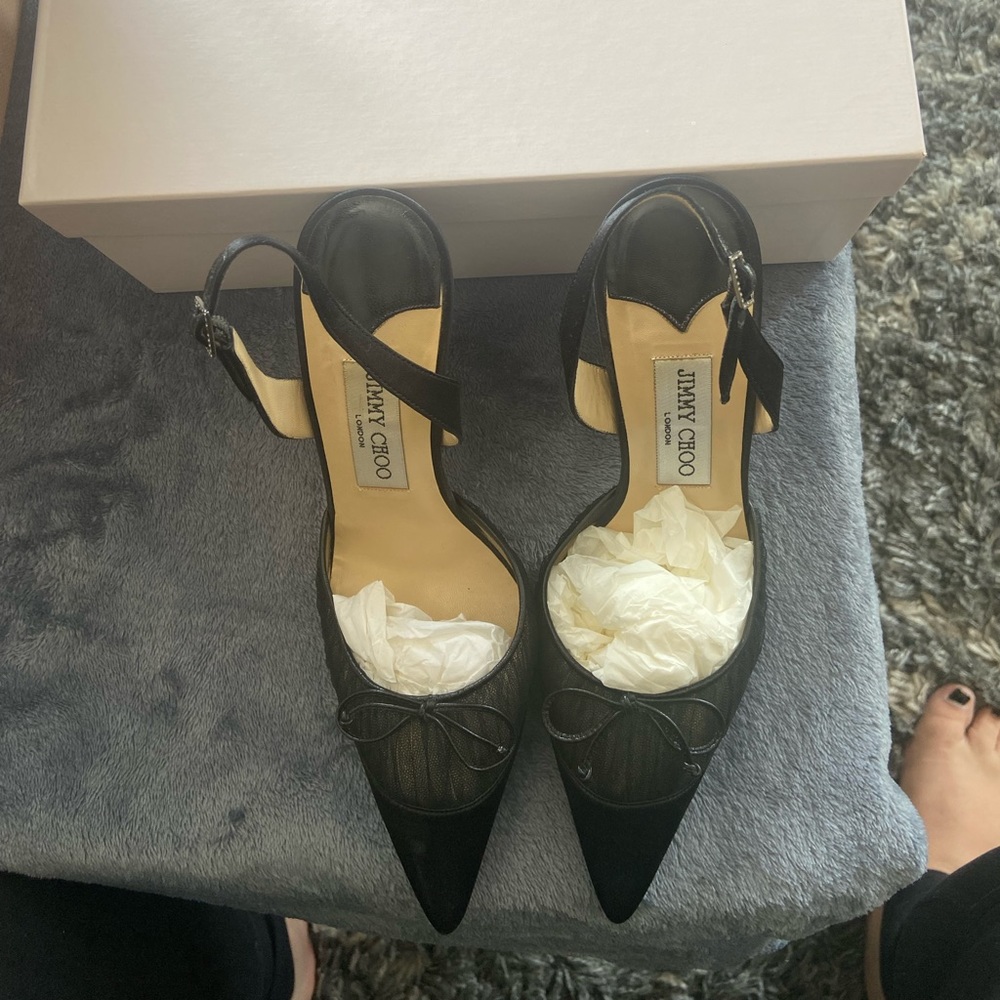 Fabric and lace black Jimmy Choo heal with original box slightly worn bottoms